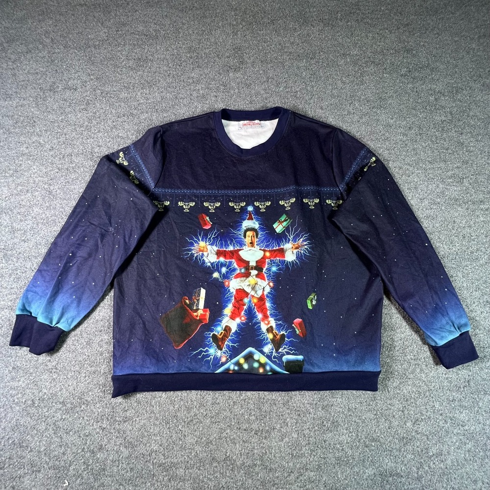 National Lampoon Ugly Christmas Sweatshirt Mens 3XL Navy Blue Graphic Vacation